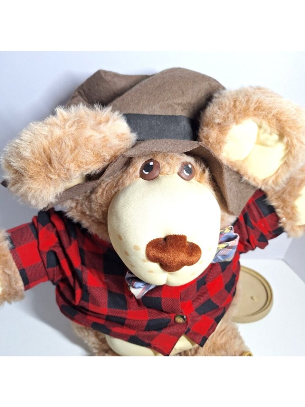Vintage Furskins Farrell Plush Bear 80s Red Black Plaid Shirt Bowtie Hat Boots - Picture 7 of 8